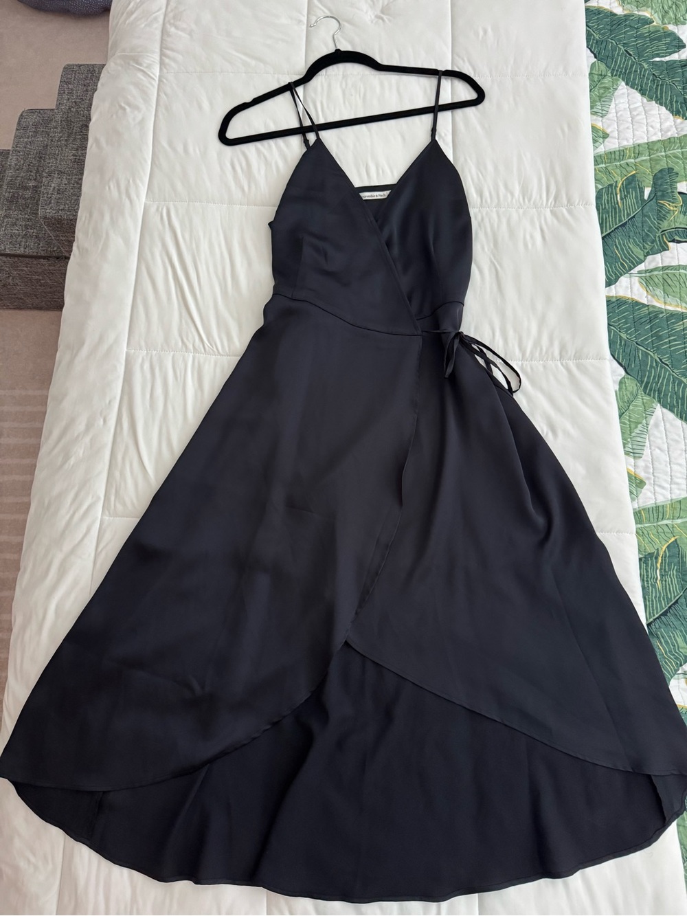 Abercrombie & Fitch Black Wrap Midi Dress with Spaghetti Straps